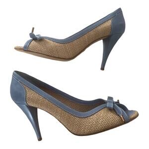 Moschino cheap and chic womens 41 9.5 blue bow straw cute woven leather Italy